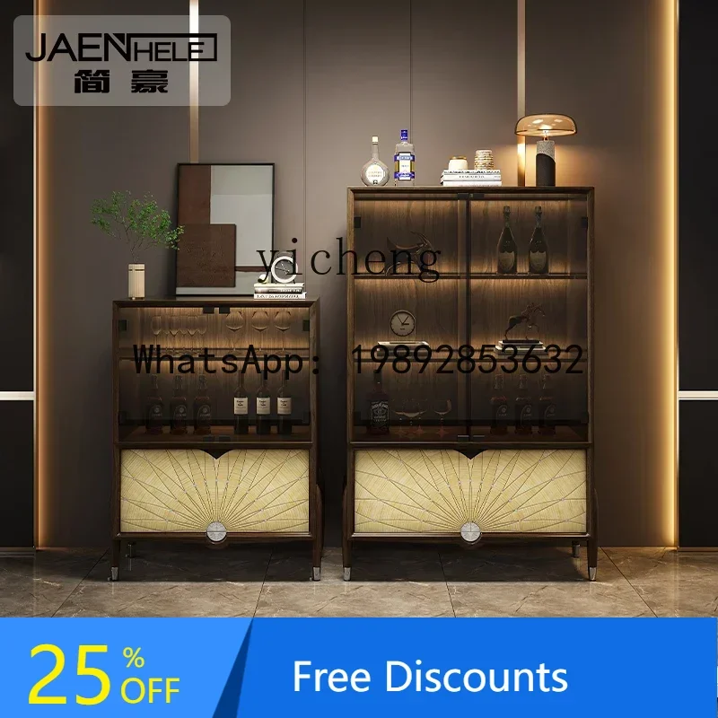 AB  solid wood light luxury  cabinet black walnut glass door figure display cabinet
