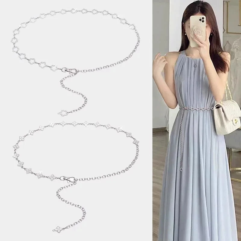 

Belt Women's Rhinestone Decorative Chain Waist Chain Accessories with Skirt Dress Waist Summer Thin Simple Silver High Sense