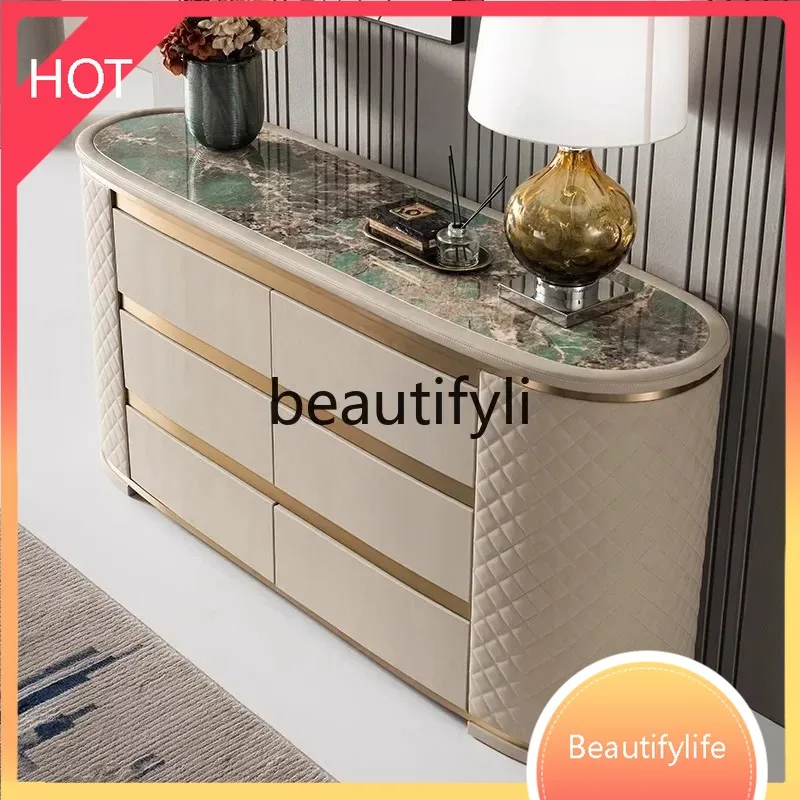 

XX80 Italian light luxury household stainless steel marble dining side cabinet simple modern entrance entrance table foyer locke