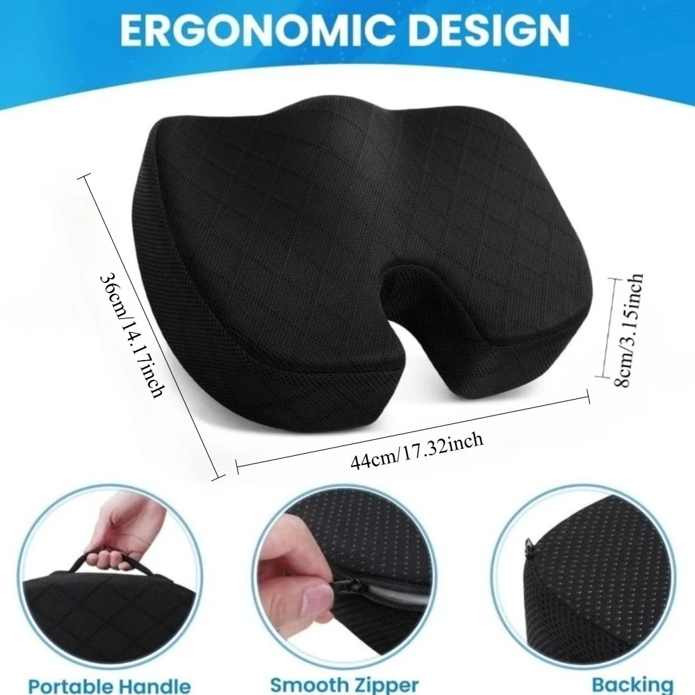 Seat Cushion, Office Chair Cushion, Ergonomic Seat Cushion with Memory Foam for Office Chair, Car Seat, Washable Cover