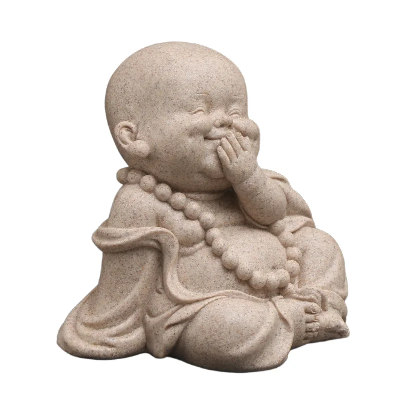 

Resin handmade craft ornament, sandstone Maitreya Buddha, small novice monk, suitable for desktop tea pet decoration