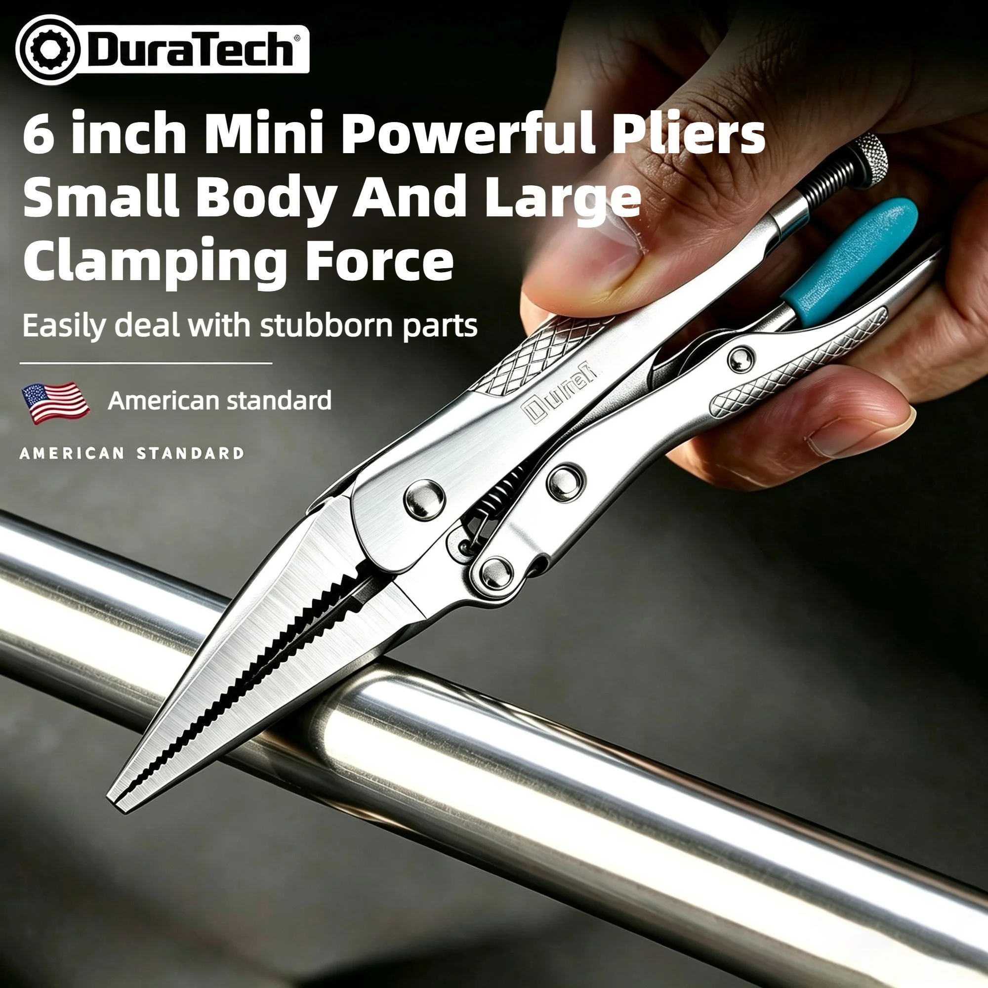DuraTech 6inch Long Nose Locking Pliers Adjustable with Self-locking Clamping Pliers for Automotive Repair Welding Fixing Tools