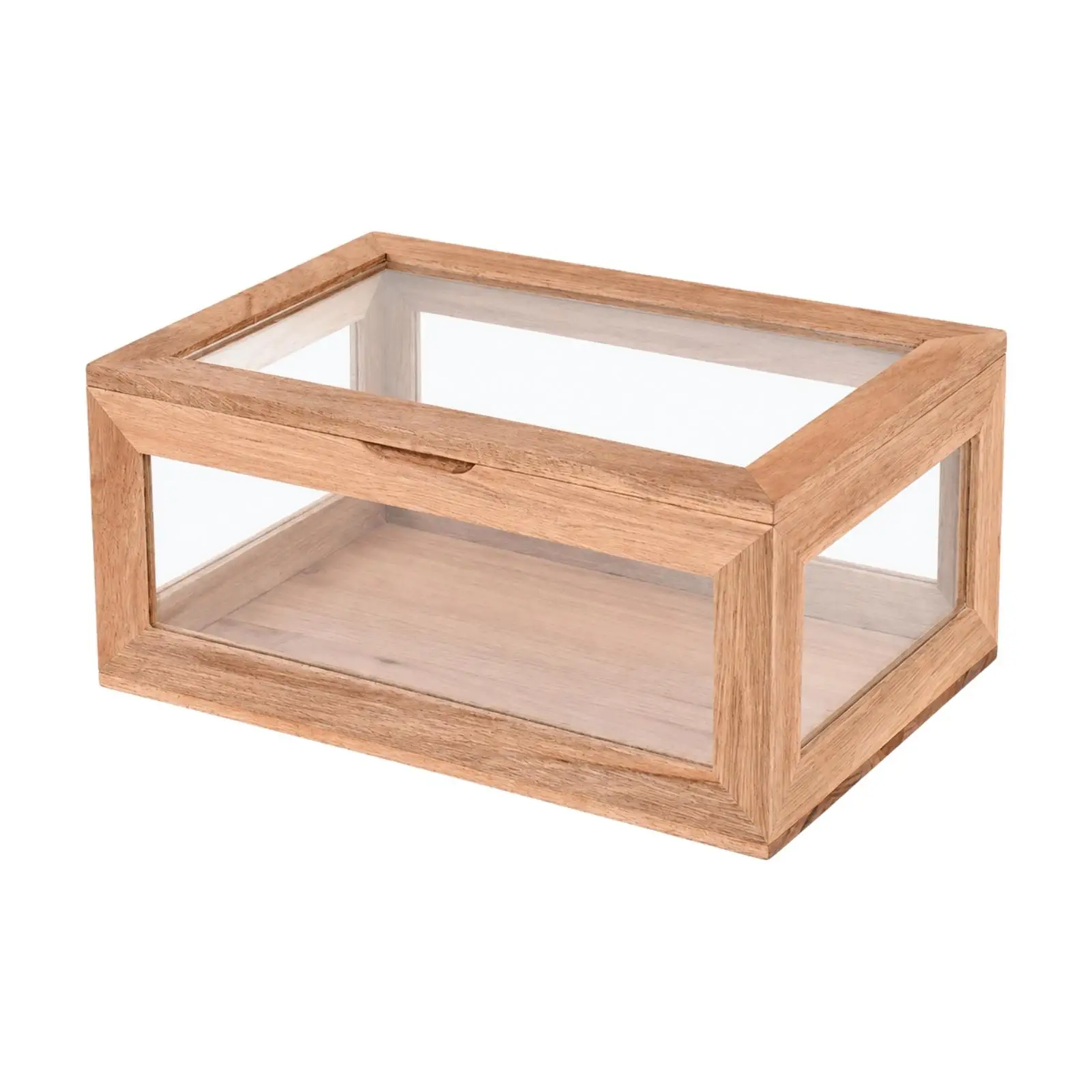 Glass Top Display Box Wooden Frame for Collectibles Miniature Figurines Clear Visibility Dust Protection