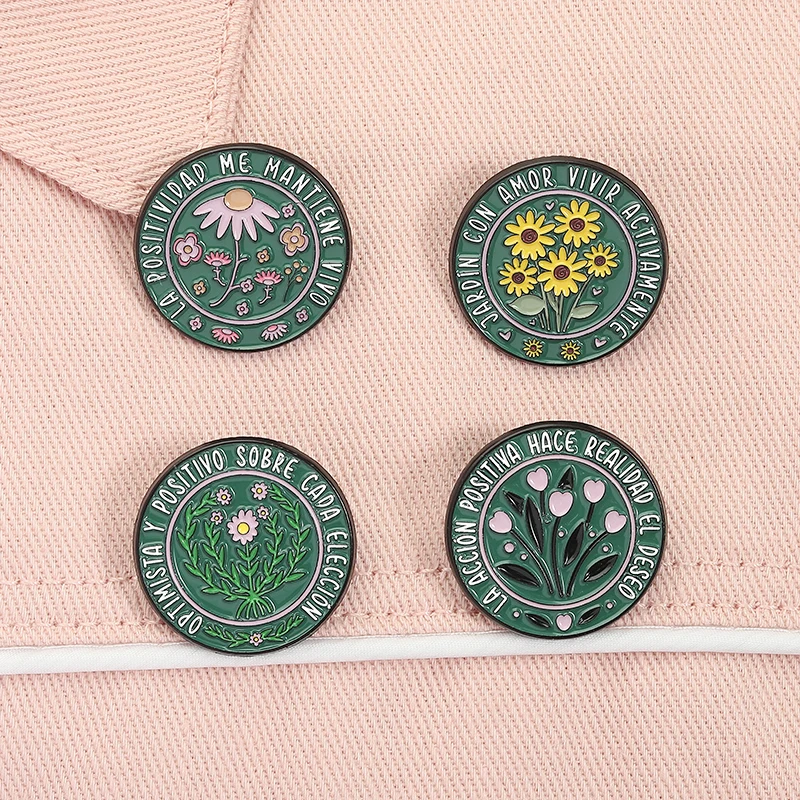 Potimista Y Positivo Sobre Cada Eleccion Enamel Pins Spain Inspirational Quote Brooches Lapel Badge Jewelry Gifts for Friends
