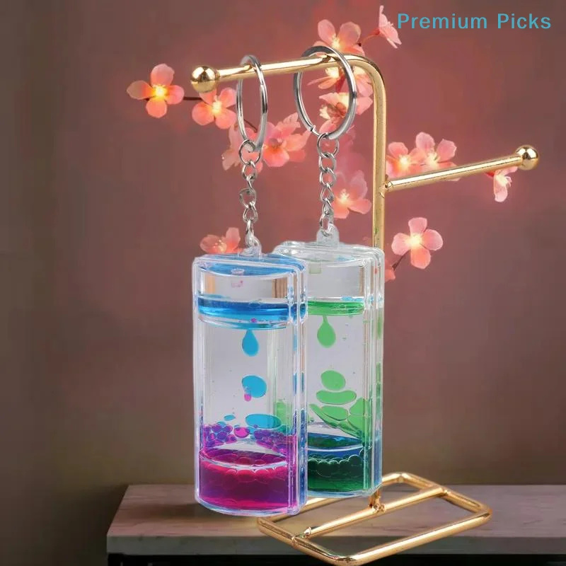 portableDynamic Liquid Timers Key Chain Colorful Motion Bubbler  Keyring Bag Charm Decor