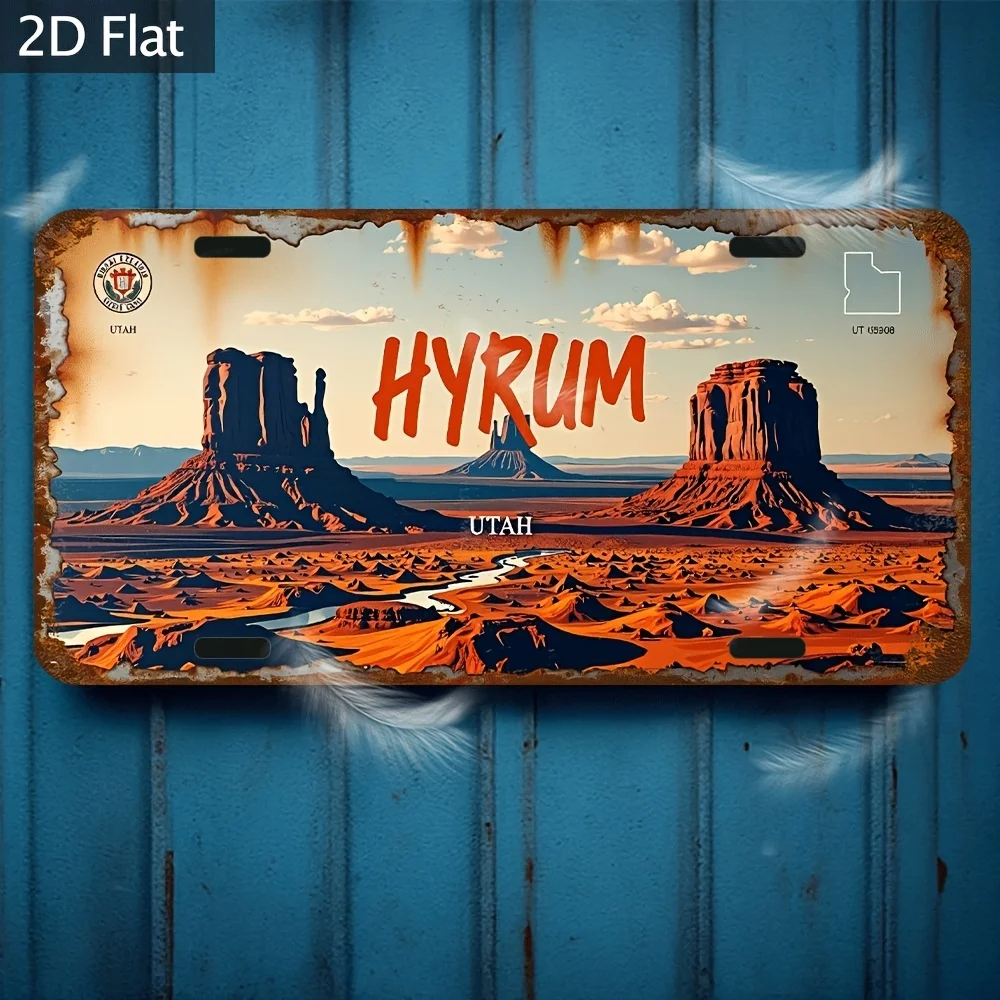 2D Flat - [Open ]2D Plane, 1pc Vintage Metal Sign (12X6 Inches) - 2D Plane Industrial Mural with Monument Valley And Utah Scener