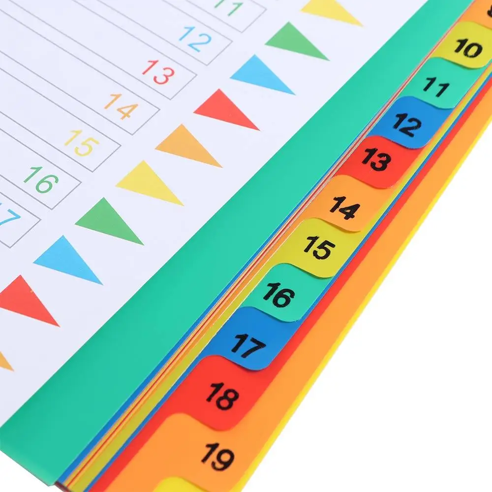 5/10/12/20/31Pages Index Separator Page PP Material Numbers Loose-leaf Dividers A4 Size Colored Binder Dividers Office Supplies