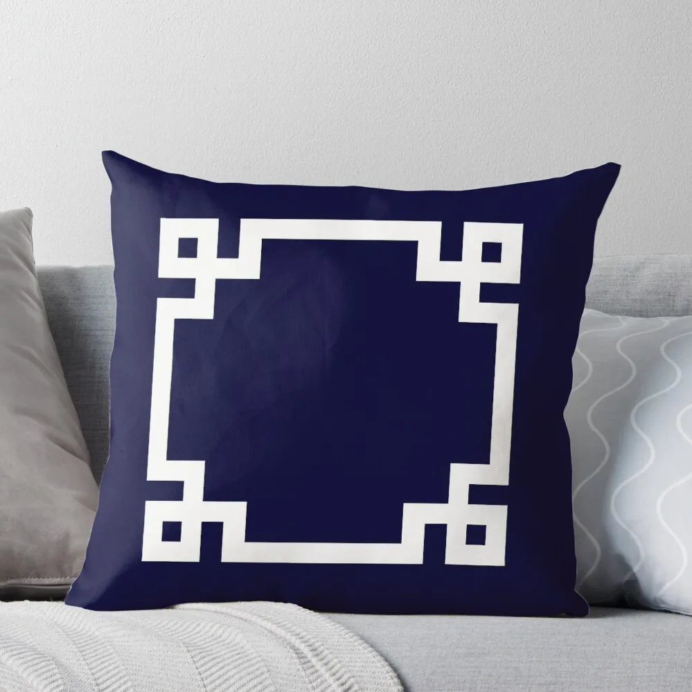 

Greek Key Square White On Navy Blue Throw Pillow pillowcases for sofa cushions Christmas Pillow Covers