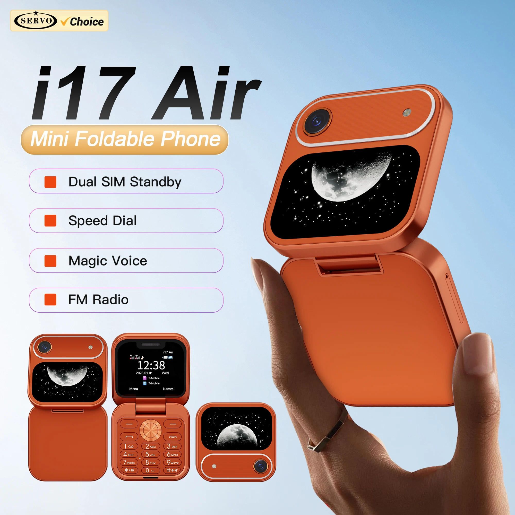 SERVO I17 AIR Mini Foldable Mobile Phone 2G GSM 1.77' Display Magic Voice Speed Dial FM Radio 2 SIM Card Small Square Cellphones