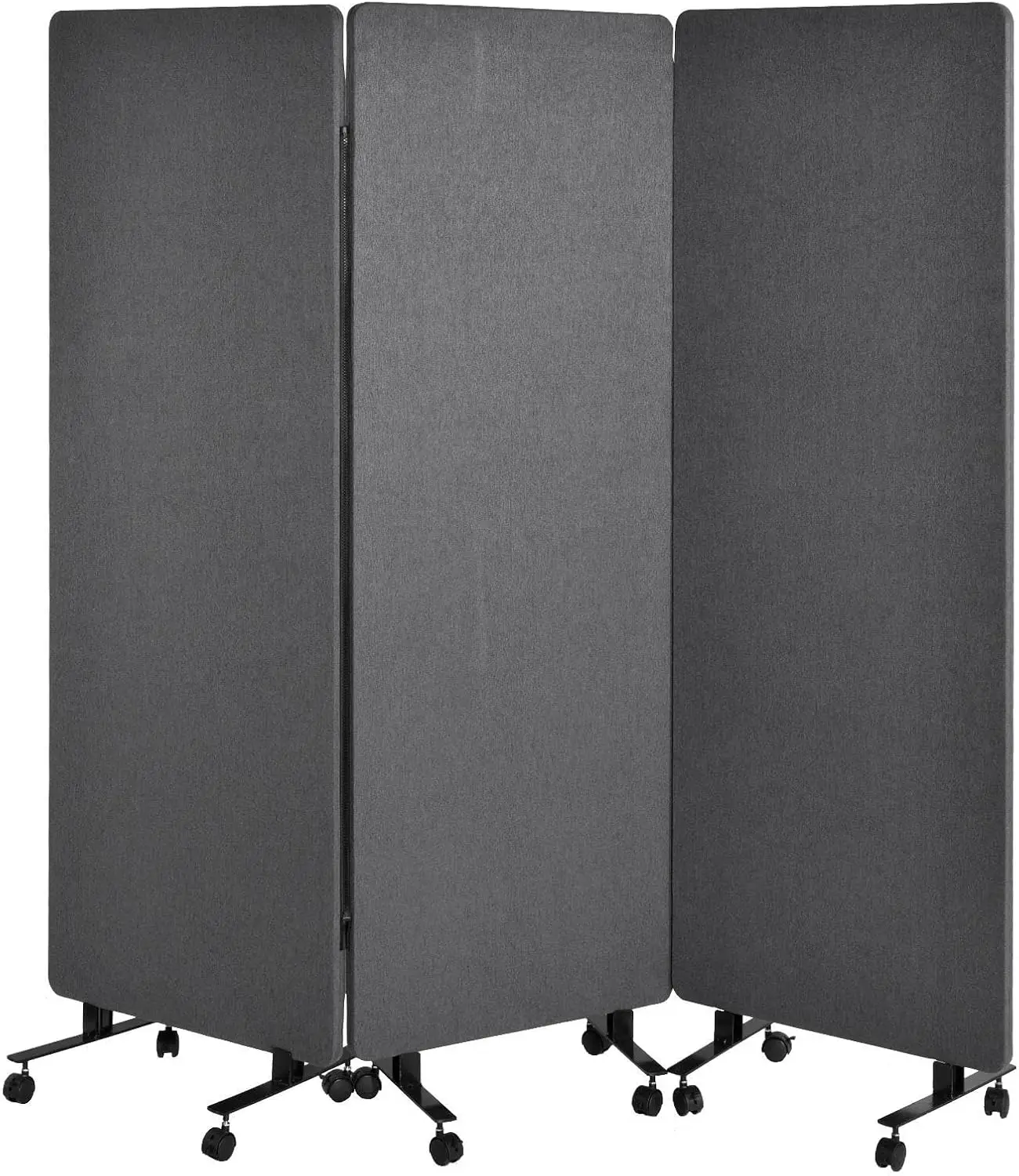 72in 3-Panel Soundproof Room Divider with Wheels, Heavy-Duty Acoustic Partition Temporary Wall for Noise Reduction- Dark Grey
