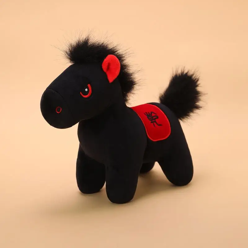 12cm 귀여운 검은 말 플러시 장난감 인형 키체인 가방 펜던트 참 자동차 키링 액세서리 여성 커플용 귀여운 선물