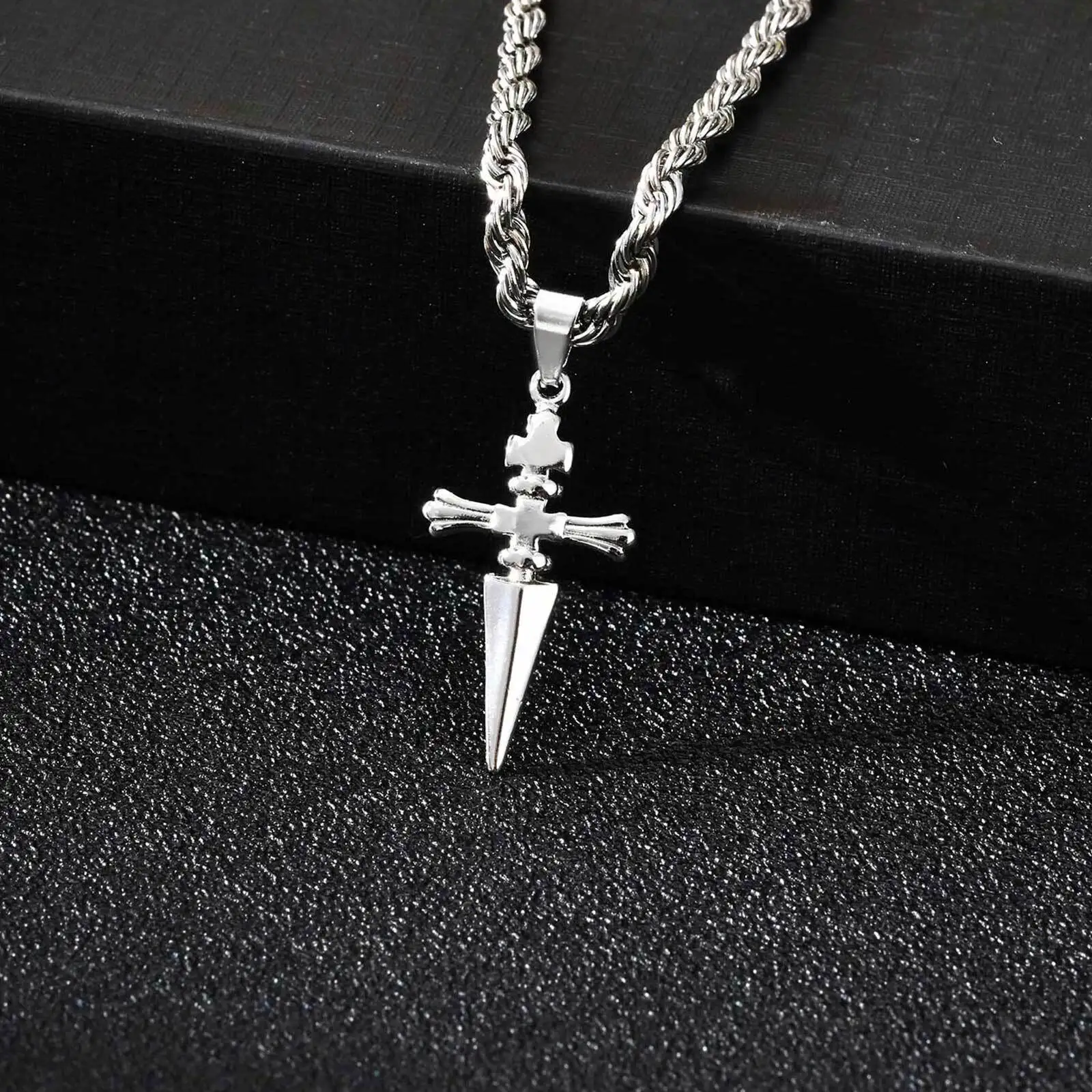 Vnox Punk Sword Pendant Necklace Stainless Steel Twisted Chain for Men Women, Unisex Jewelry Gifts for Birthday Valentines Day - Image 6