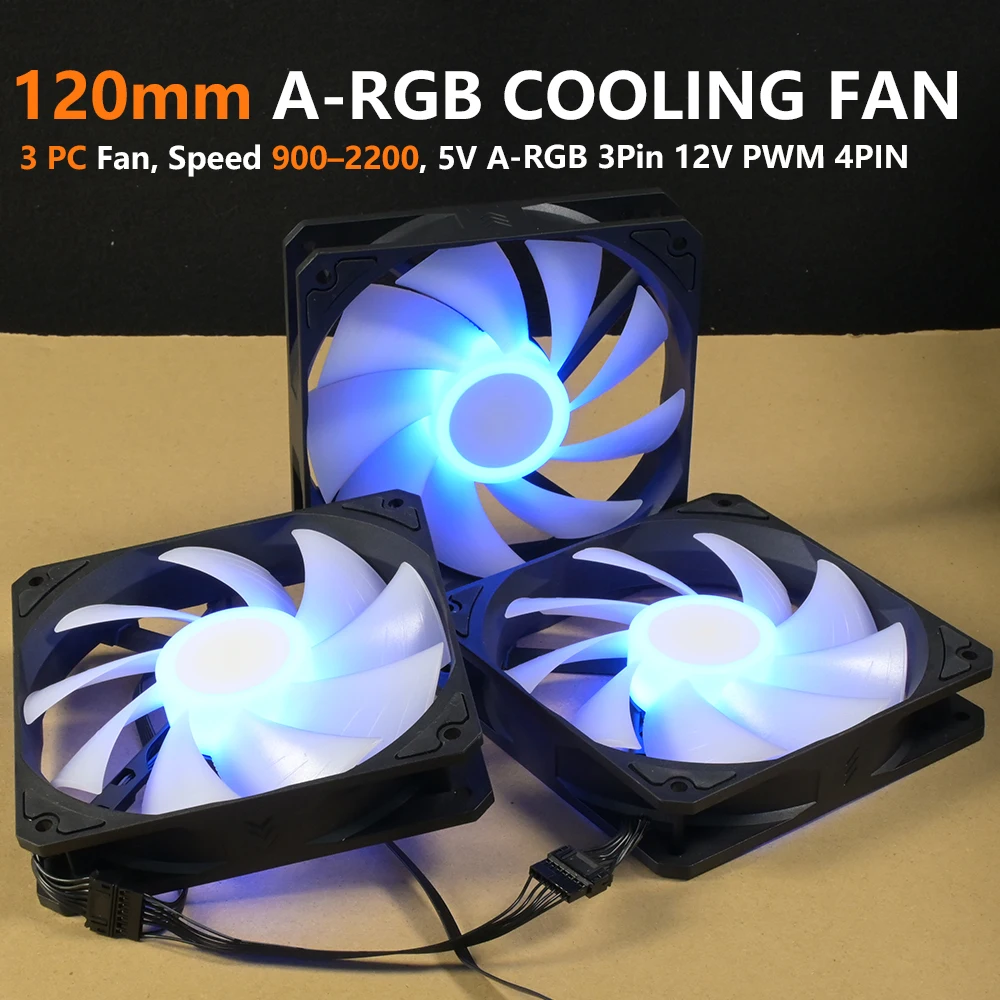 

SOONCOOL A-RGB 120mm PWM Case Fan, Optimised for Static Pressure, Fan Speed: 900–2200 RPM, 5V 3 Pin A-RGB LED, 3pc Fan