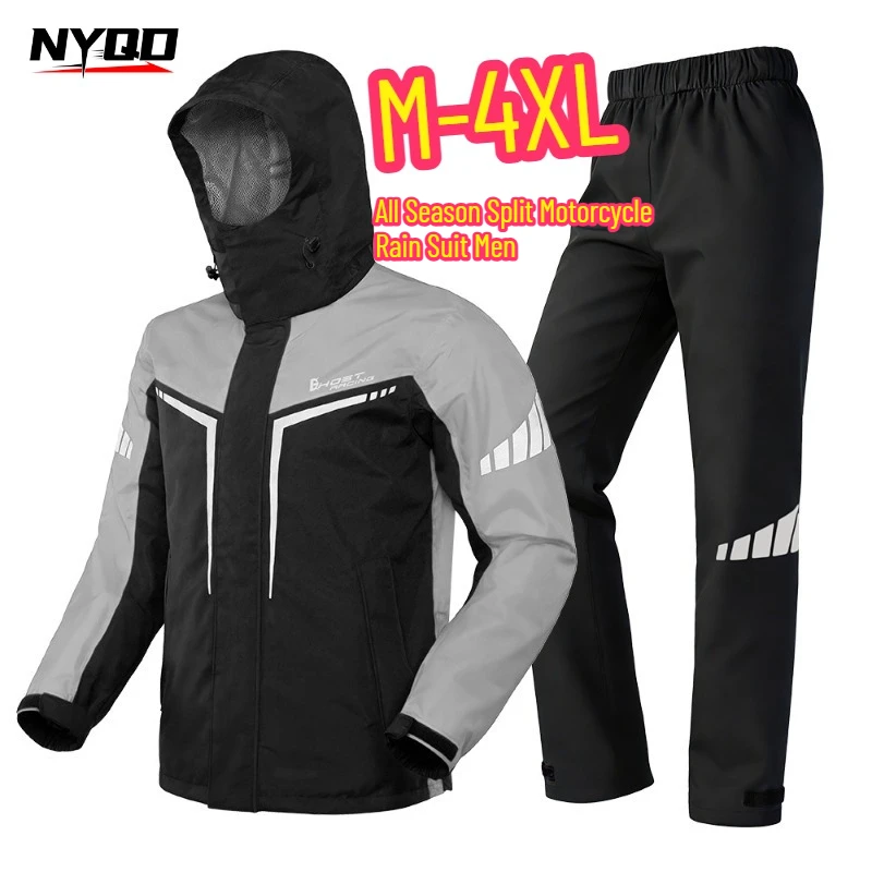 Waterproof Motorcycle Split Rain Suit Men Reflective Anti-Storm Jacket & Pants Rainwear for Motorbike Scooter All Weather Riding