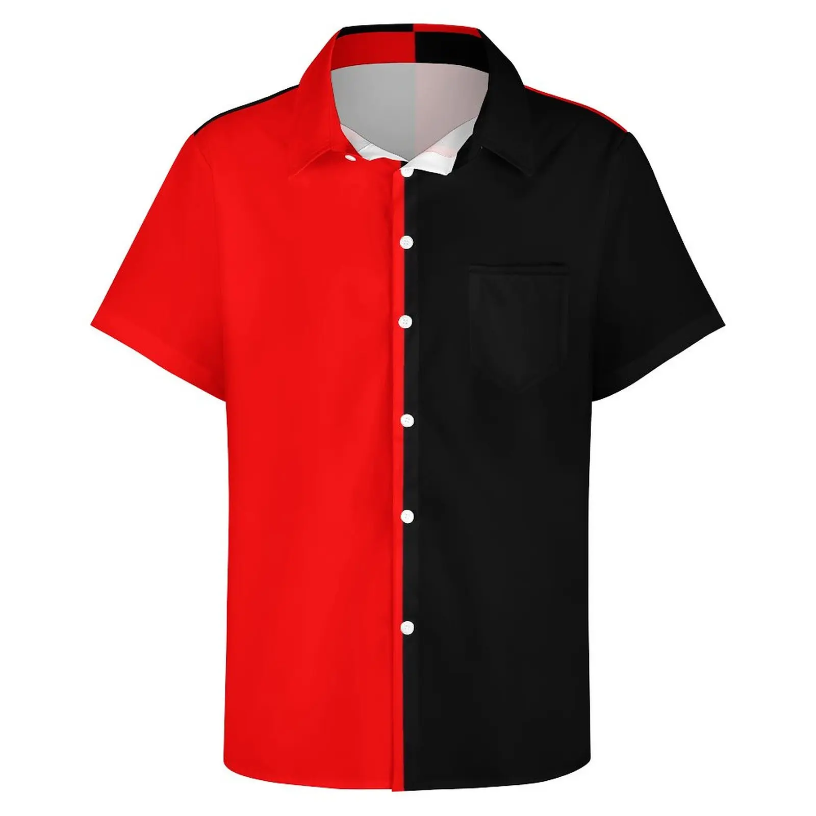 Two Tone Circus Daily Shirt Men Red and Black Casual Shirts Blouses Short Sleeves Fashion Oversize