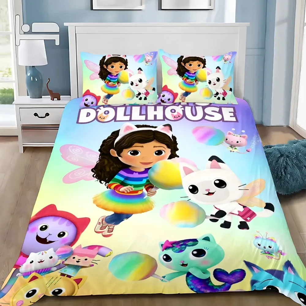 

Cartoon Duvet Cover Pillowcase Bedding Set Gabbys Dollhouses Adult Boy Girl Bedroom Decoration Children Single Double Large Size