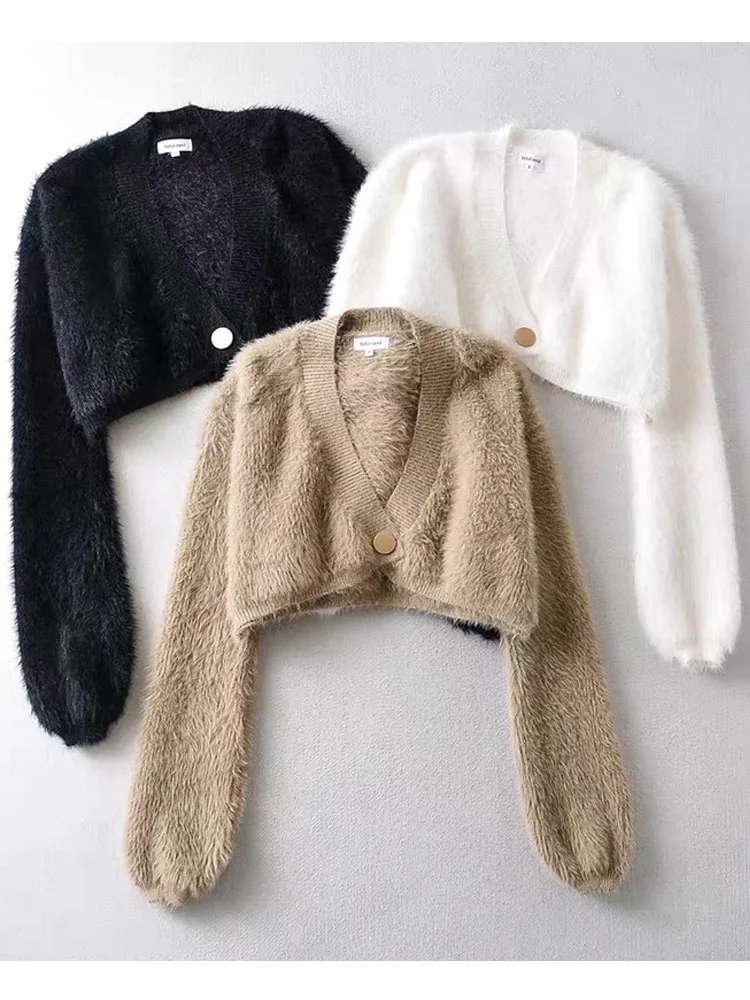 Nouvelle mode Sexy court tricoté Cardigan pull femmes automne hiver à manches longues pull manteau bureau dame hiver vêtements d'extérieur
