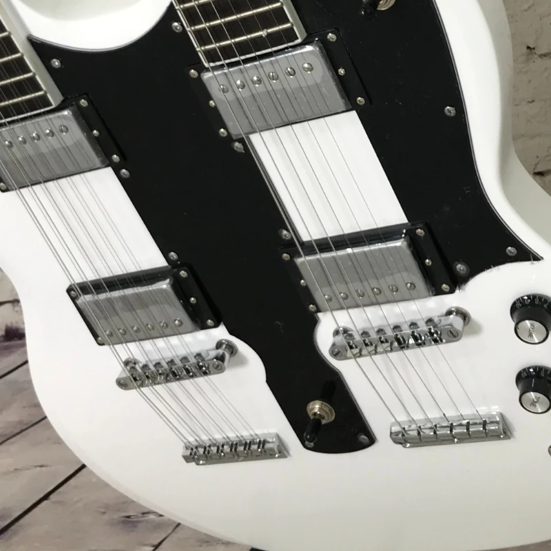 

Белая электрогитара SG00s с двумя грифами, 12 и 6 струн, для рок-музыки, бесплатная доставка