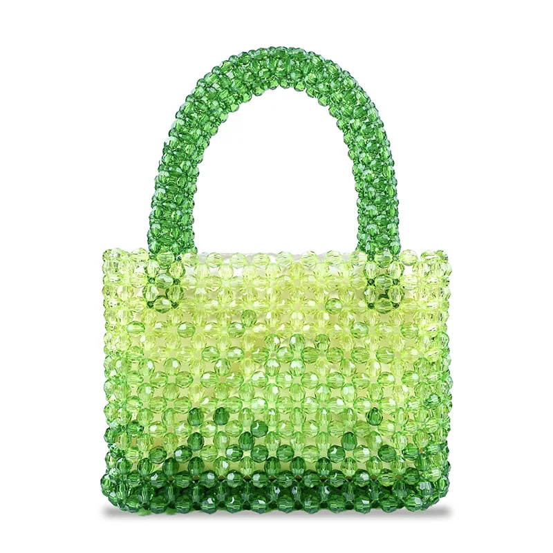 2024 New Arrivals Gradient Green Beaded Handbag for Women Fashion Handmade Acrylic Beaded Tote Bag Party Wedding Clutch Bolsa