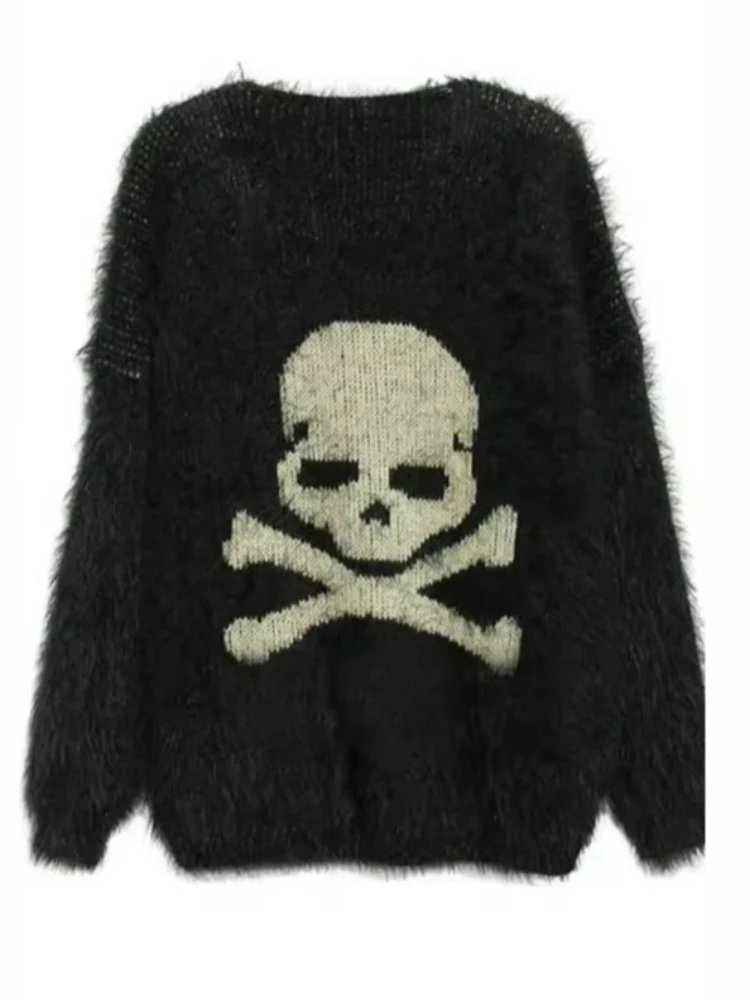 سترة ذات تصميم متخصص داكن، بلوفر عالي الشارع برقبة على شكل حرف V لخريف وشتاء، سترة متماسكة قوطية جديدة