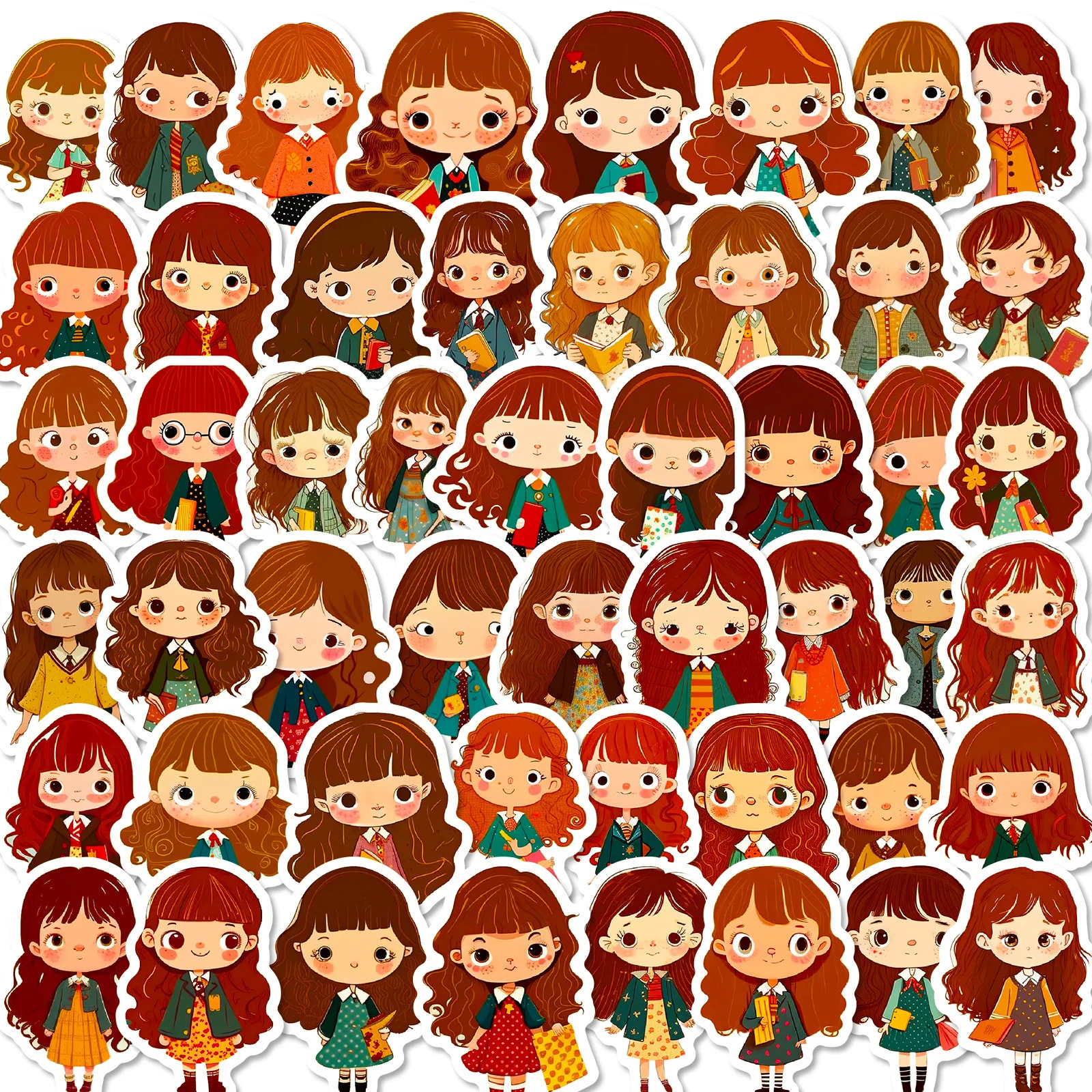 50Pcs Brown Curly Hair Girl Series Graffiti Stickers Suitable for Laptop Helmets Desktop Decoration DIY Stickers Toys