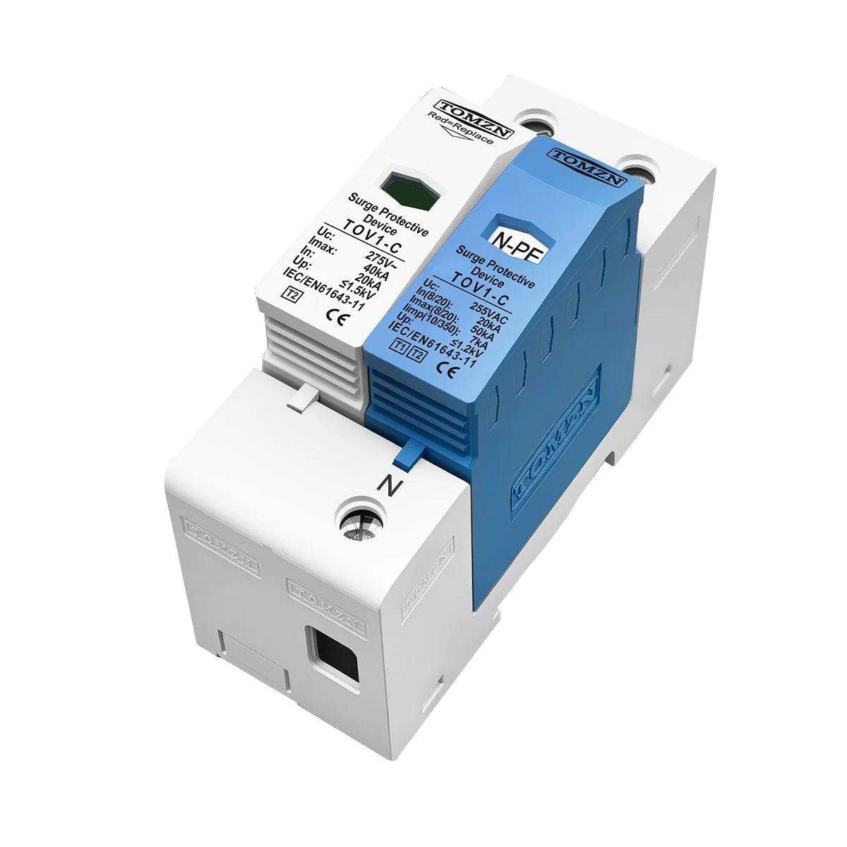 TOMZN AC SPD DIN Rail 1P+NPE 3P+NPE 50KA T1 T2 385V 255V House holde Surge Protector Protective Low-voltage Arrester Device