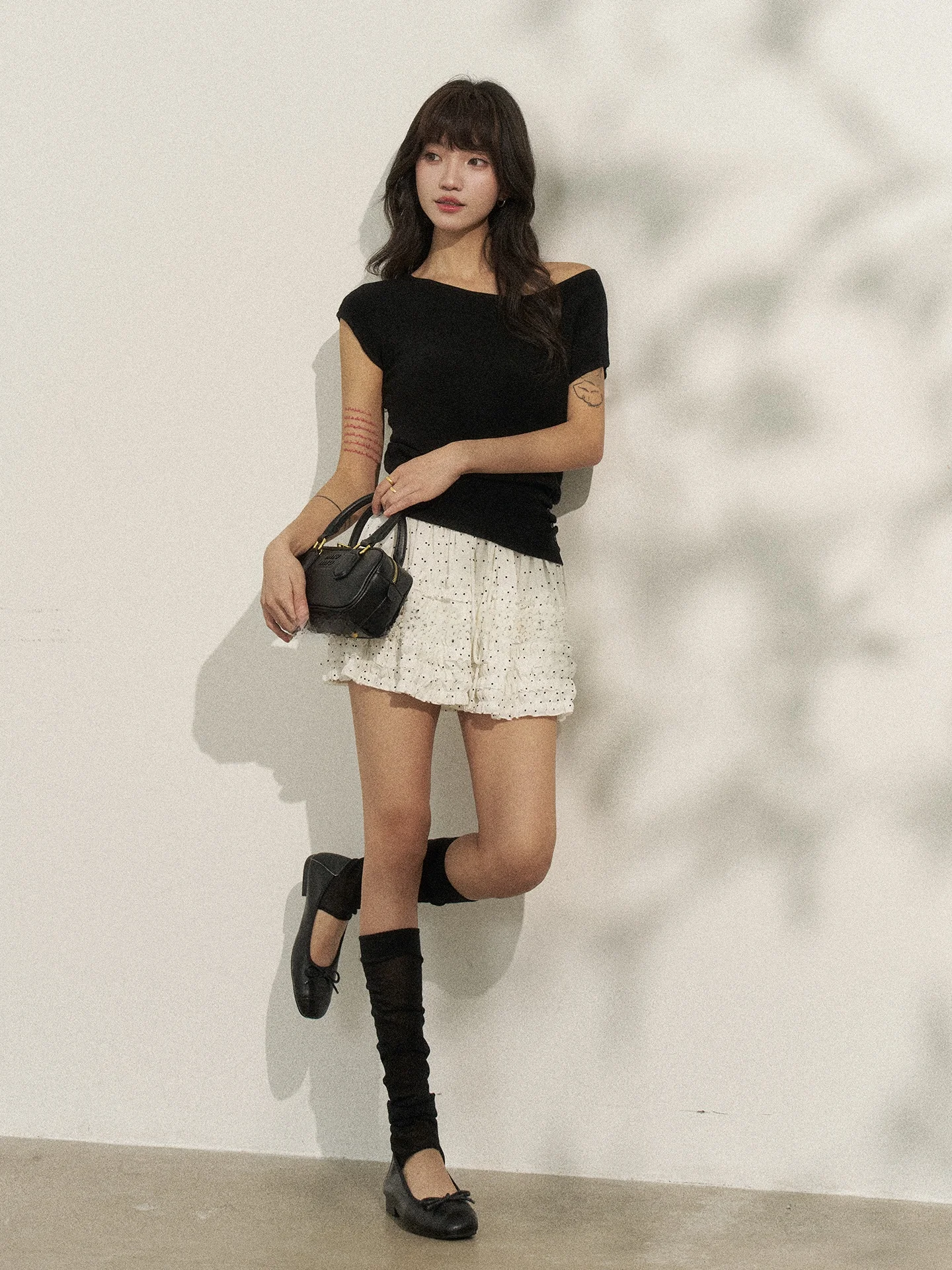 

Корейская короткая пышная юбка А-силуэта в горошек с высокой талией, женская юбка-тортик из полиэстера для повседневной носки, стройнящая фигуру