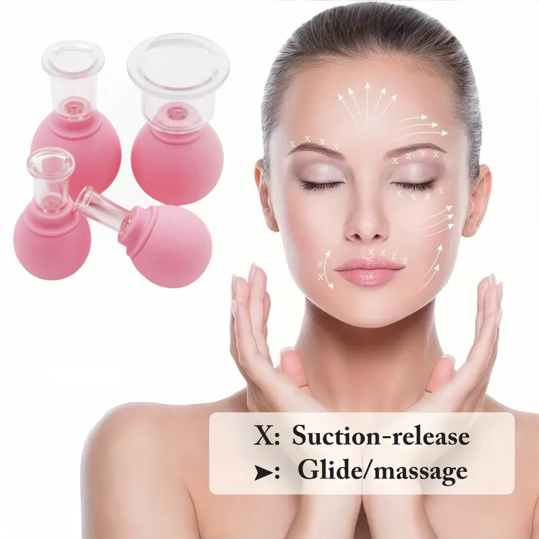 

4-Piece Silicone Vacuum Cupping Set For Face & Body - Safe, No-Ignition Facial Care, Silicone Cupping Set 4Pcs Massage Suction