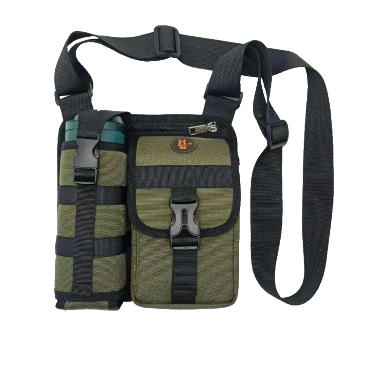 Shoulder Bags with Water Bottle Holder Waterproof Nylon Water Bottle Bag Crossbody Sling Pack Camping Wear Resistant Satchel Bag