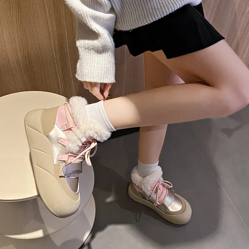 Winter Cute and Fashionable Velvet Warm and Comfortable Round-toe Thick-soled Botas Model Design Casual Women's High-top Boots image 6