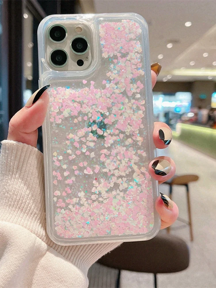 Quicksand Soft Case for iPhone 16 14 15 Pro Max Phone Cover Sand Shines Simple Love Heart Arena Brilla Clear Funda Ipone 15 Plus