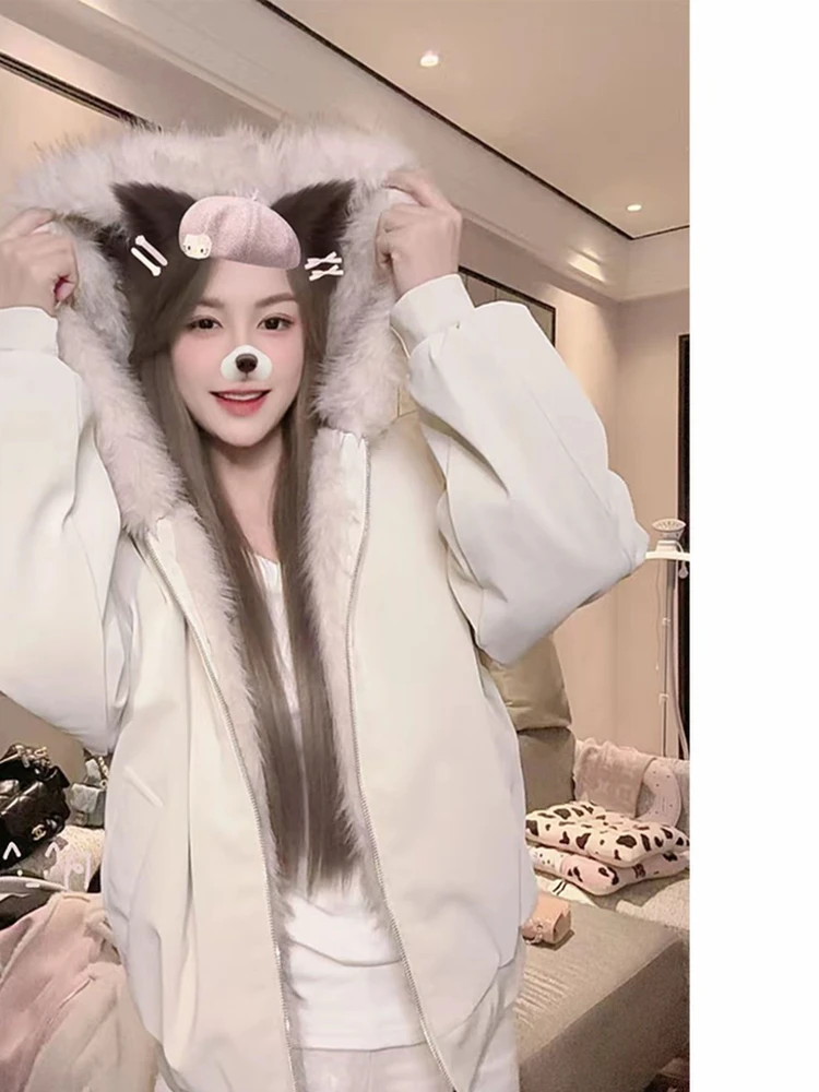 

Зимняя утепленная куртка унисекс с капюшоном и молнией, имитация меха норки, с длинными рукавами, модная, теплая