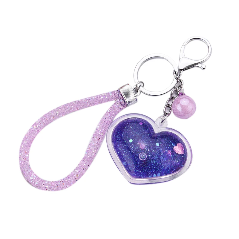 Heart Powder Moving Liquid Keyring Fantasy Keychain Glitter Quicksand Star Keychain Car Key Pendant Birthday Gift Purple