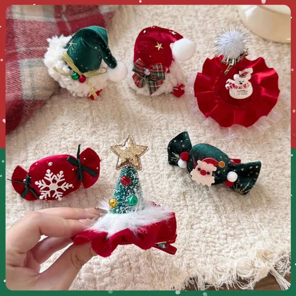 Shiny Sequin Christmas Hair Clip Star Lace Christmas Hat Hairpin Decor Green Santa Hat Headwear Photo Props