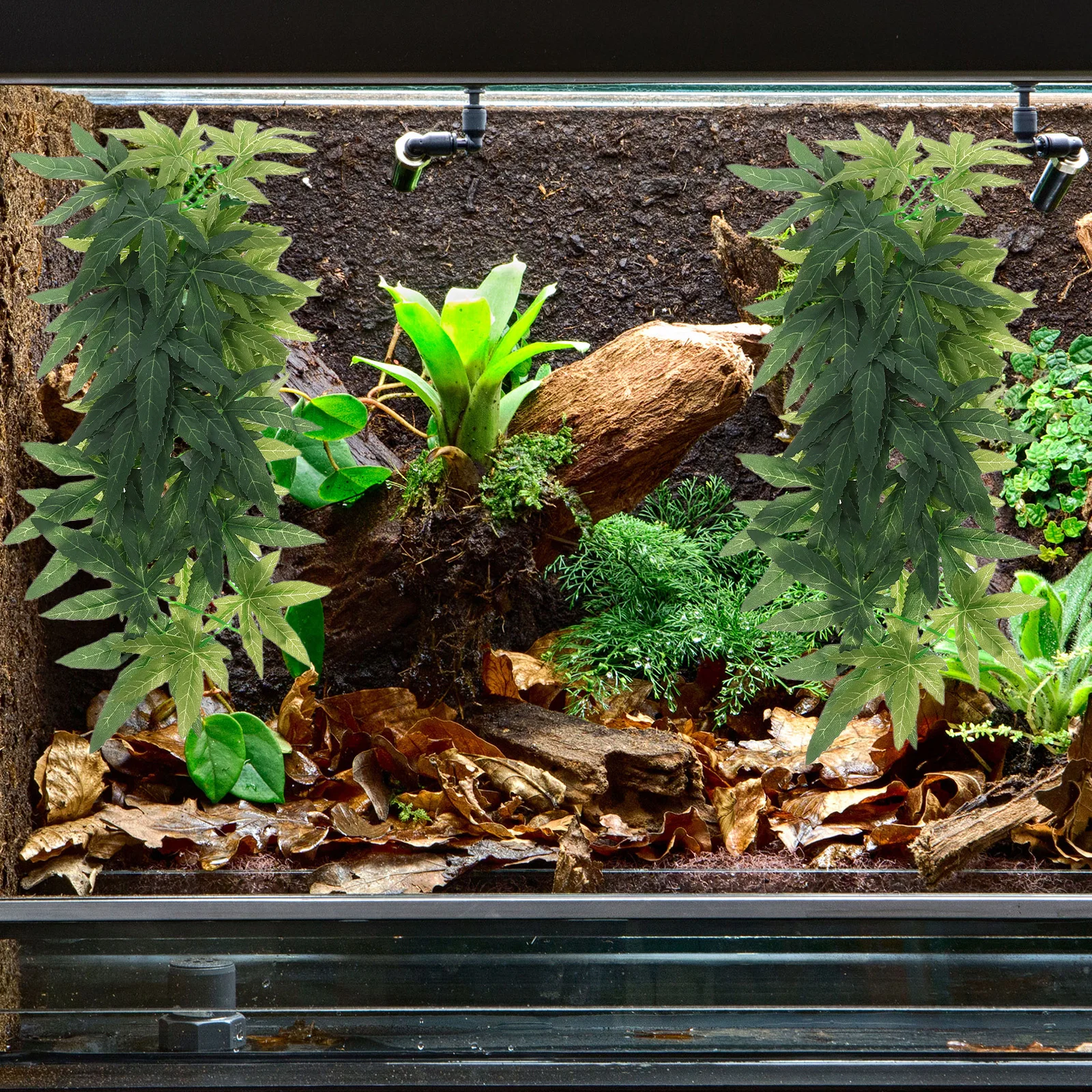 محاكاة الروطان خزان الأسماك النباتات فو حوض السمك ديكور يترك تررم الزواحف خزان الملحقات الأخضر ABS المطر ورقة محاكاة #5