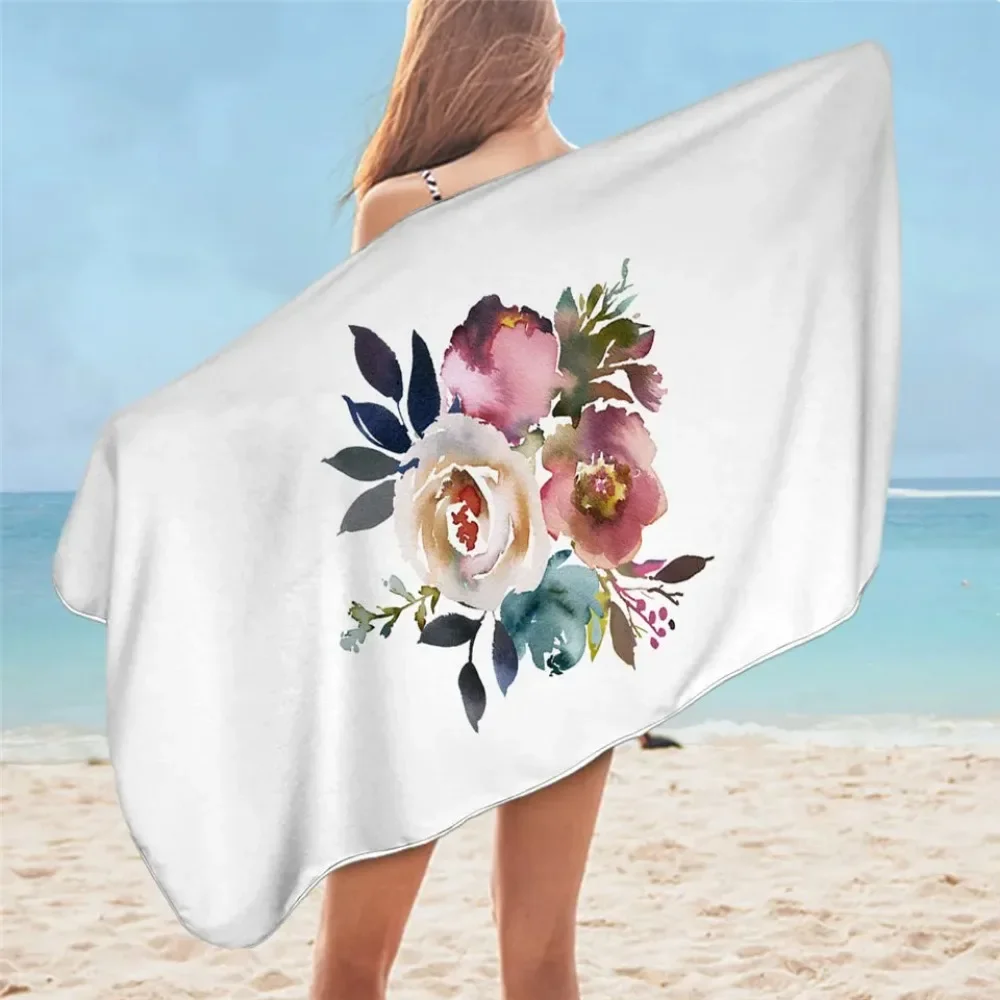 BeddingOutlet Flowers Kids Bath Towel Watercolor Microfiber Beach Towel Leaf Picnic Mat 75x150cm Blue Thin Blanket Toalla