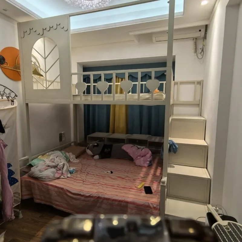 Wrought iron bed, elevated bed, tree house small apartment space-saving loft bed