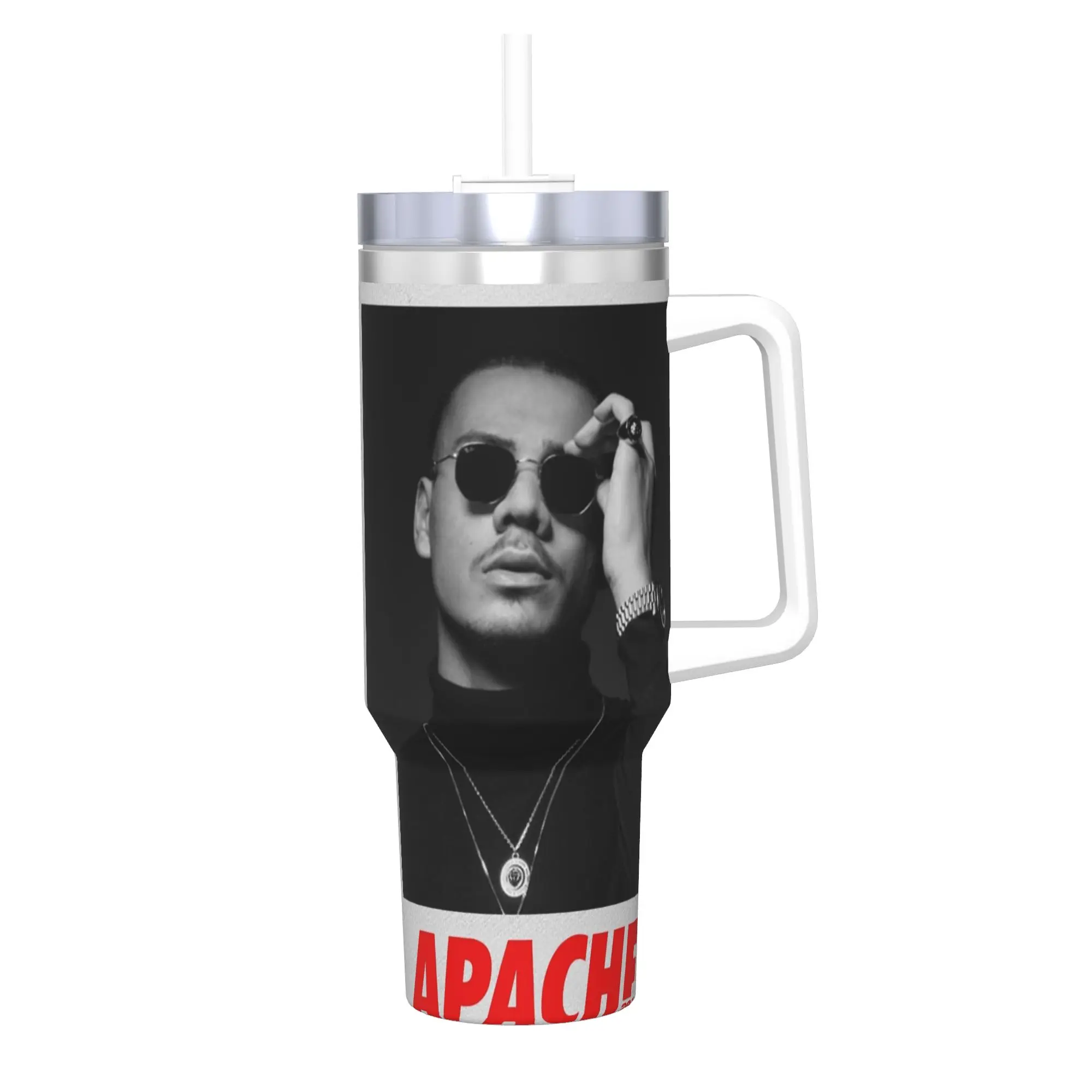 Apache207 Rapper Tumbler With Straw  Stainless Steel Travel Mug Double Wall Vacuum Insulated for Cold Or Hot 40oz