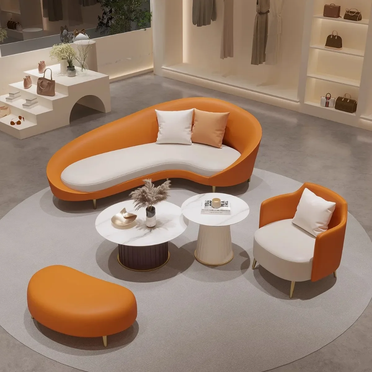 New hotel lobby modern simple VIP lounge area reception sofa curved office store negotiation