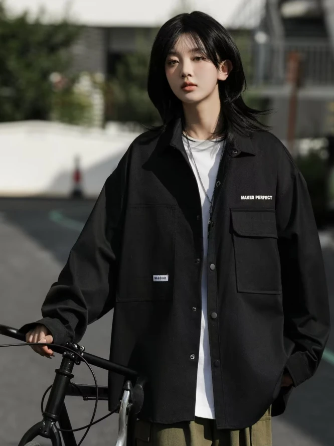 

Retro Japanese Sle Men's Workwear irt Casual Loose High Street Neutral Trendy Couple's Sle Autumn Spring Season Polyest...