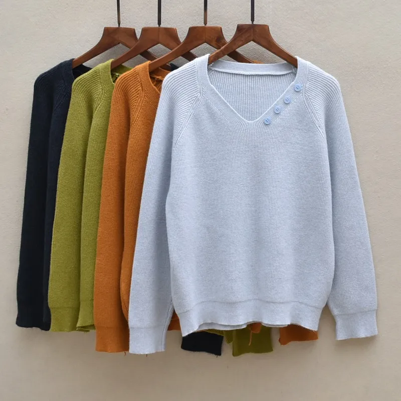 

Women's Loose V-Ne Thi Knit Sweater Autumn Winter Color Oversize Crew Ne Pullover Casual Sle Long Sve Top