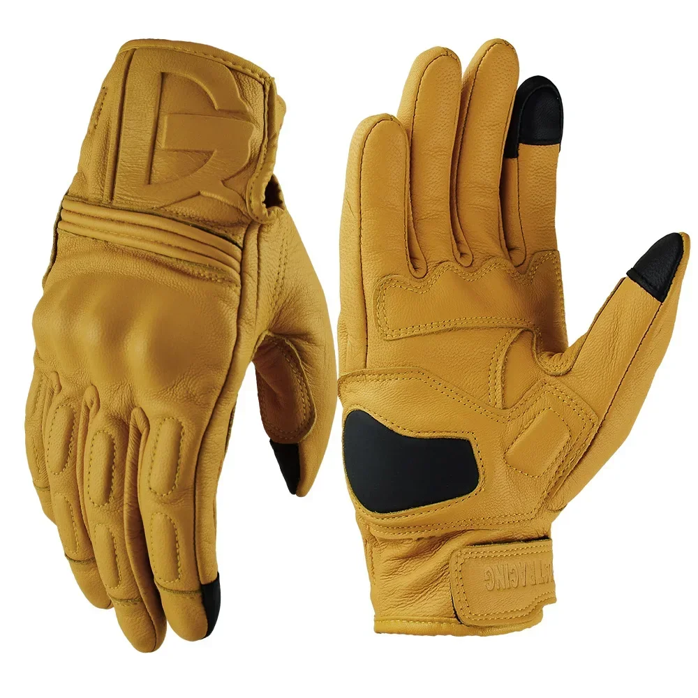 Breathable Motorcycle Gloves Genuine Leather Guantes Moto Motorbike Windproof Cycling Racing Men Women Goatskin