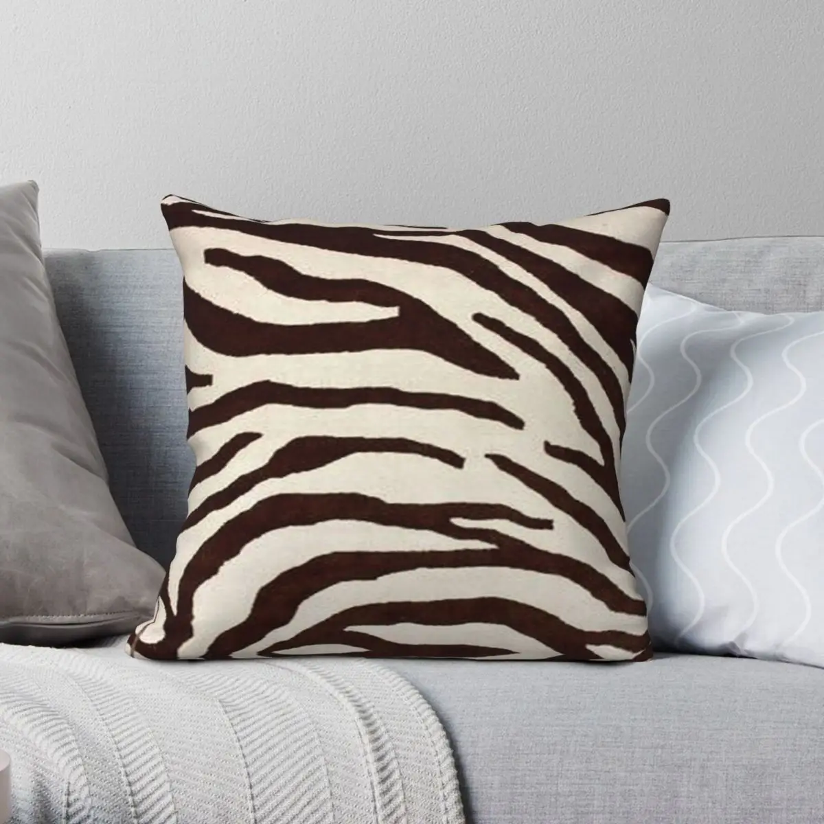 Brown Zebra Faux Pillowcase Polyester Linen Velvet Pattern Zip Decorative Throw Pillow Case Sofa Cushion Cover