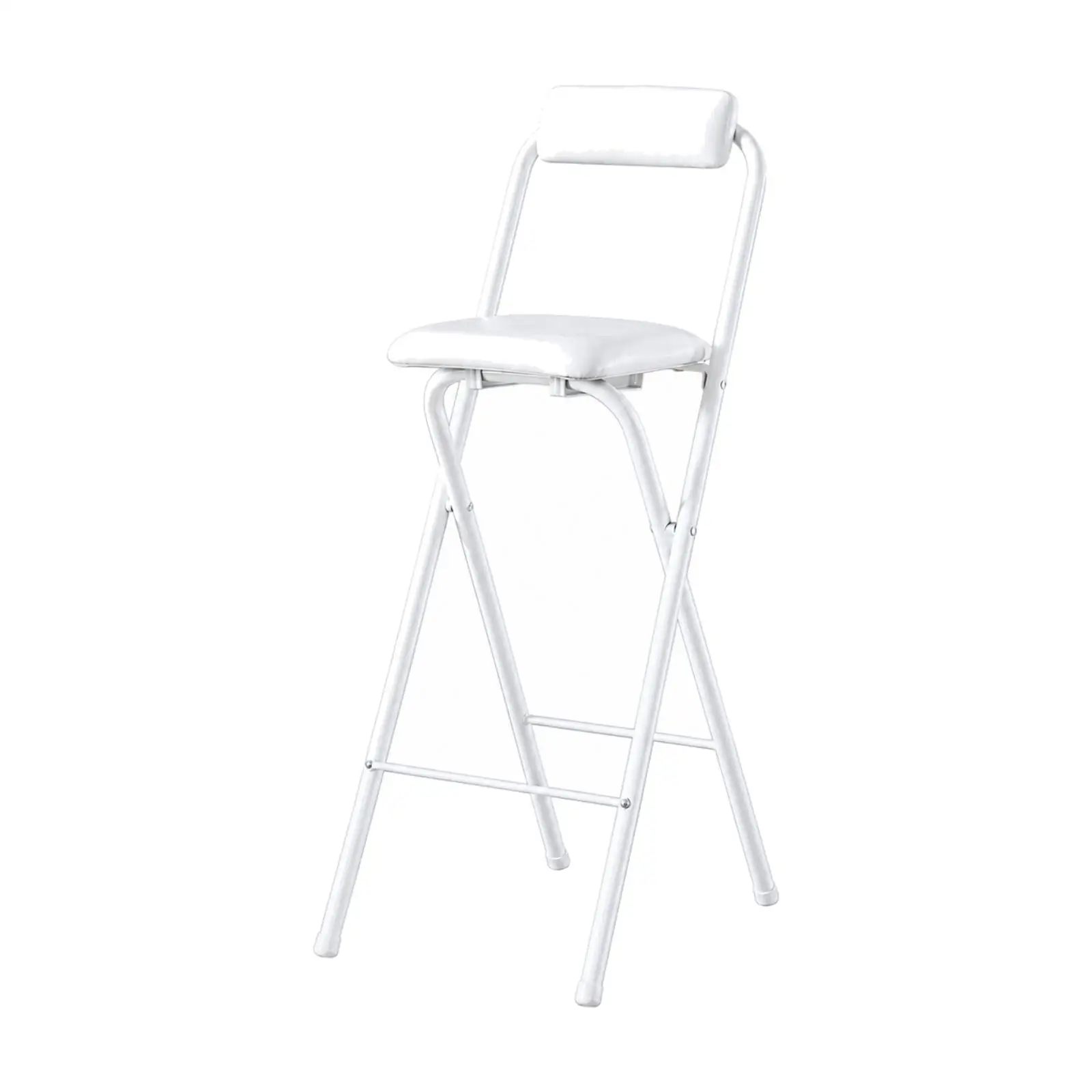 White Faux Leather Bar Chair Foldable High Stool for Home Bar Counter Table