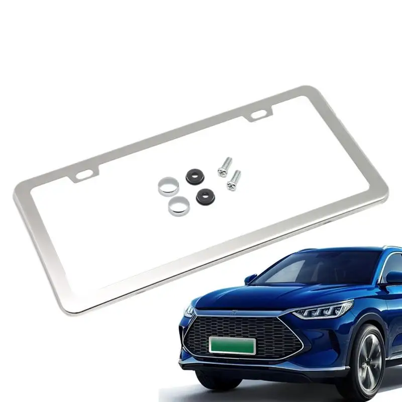 License Plate Bracket Stainless Steel Plate Holder Frame Bracket With Screws 2 Holes Rust-Proof Universal Car License Plate