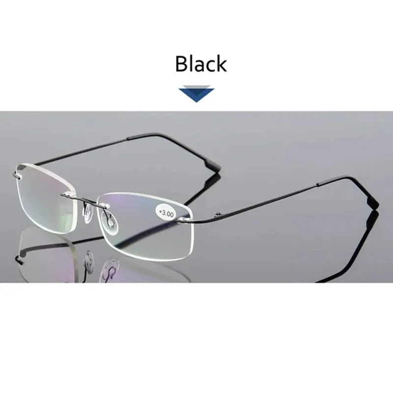 Blaues Licht blockierendes Vintage-Quadrat, rahmenloses Brillengestell für Herren und Damen, ultraleichte Lesebrille, randlose Brillengestelle – Detail 3