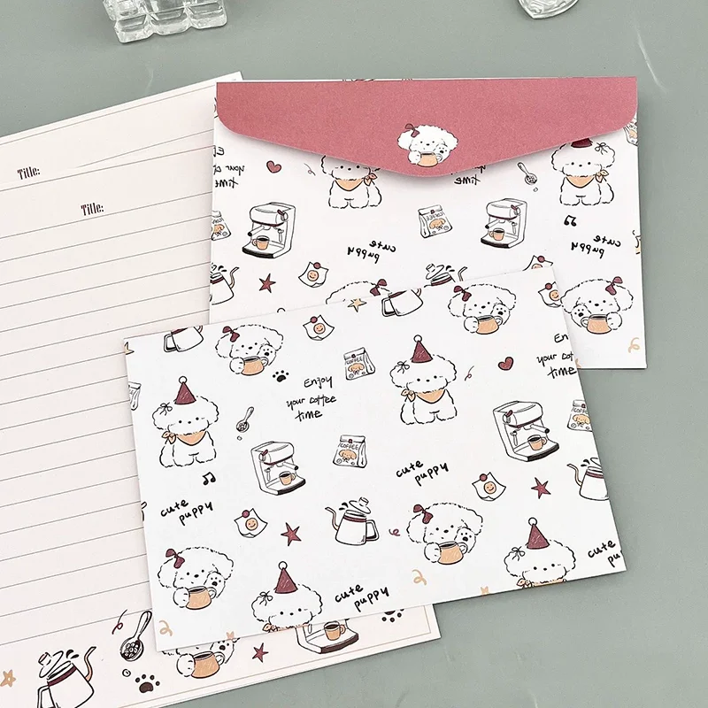 8pcs/set Cartoon Dog Envelope for Letters with Letter Pad DIY Gift Wrap Wedding Party Invitation Card Cover Korean Stationery