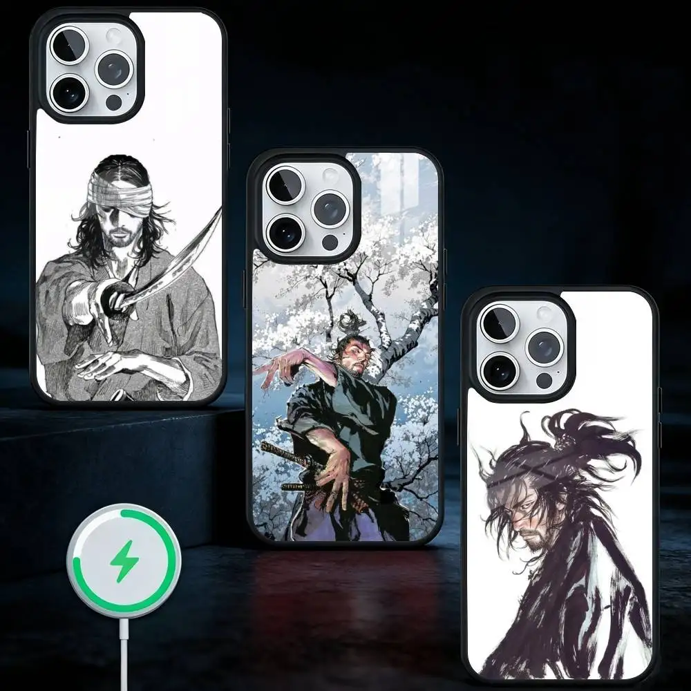 

Japanese V-Vagabond Samurai Phone Case For iPhone17,16,15,14,13 Plus,Pro Max Magnetic For Magsafe Wireless Charging