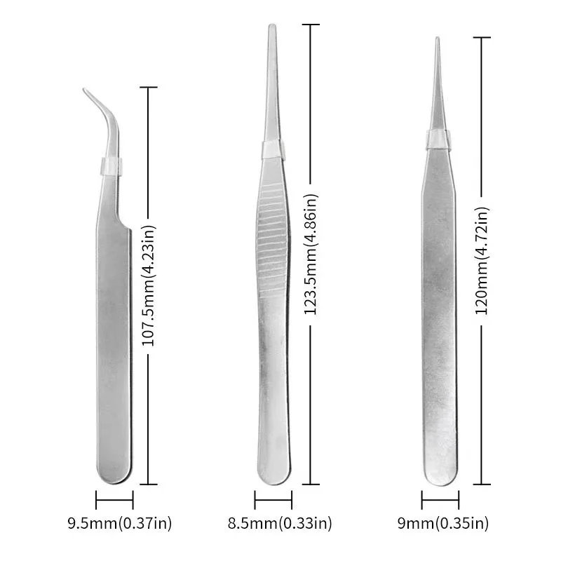 3pcs Stainless Steel Assembly Repair Precision Set Tool Electronic Tweezers Cocktail kit