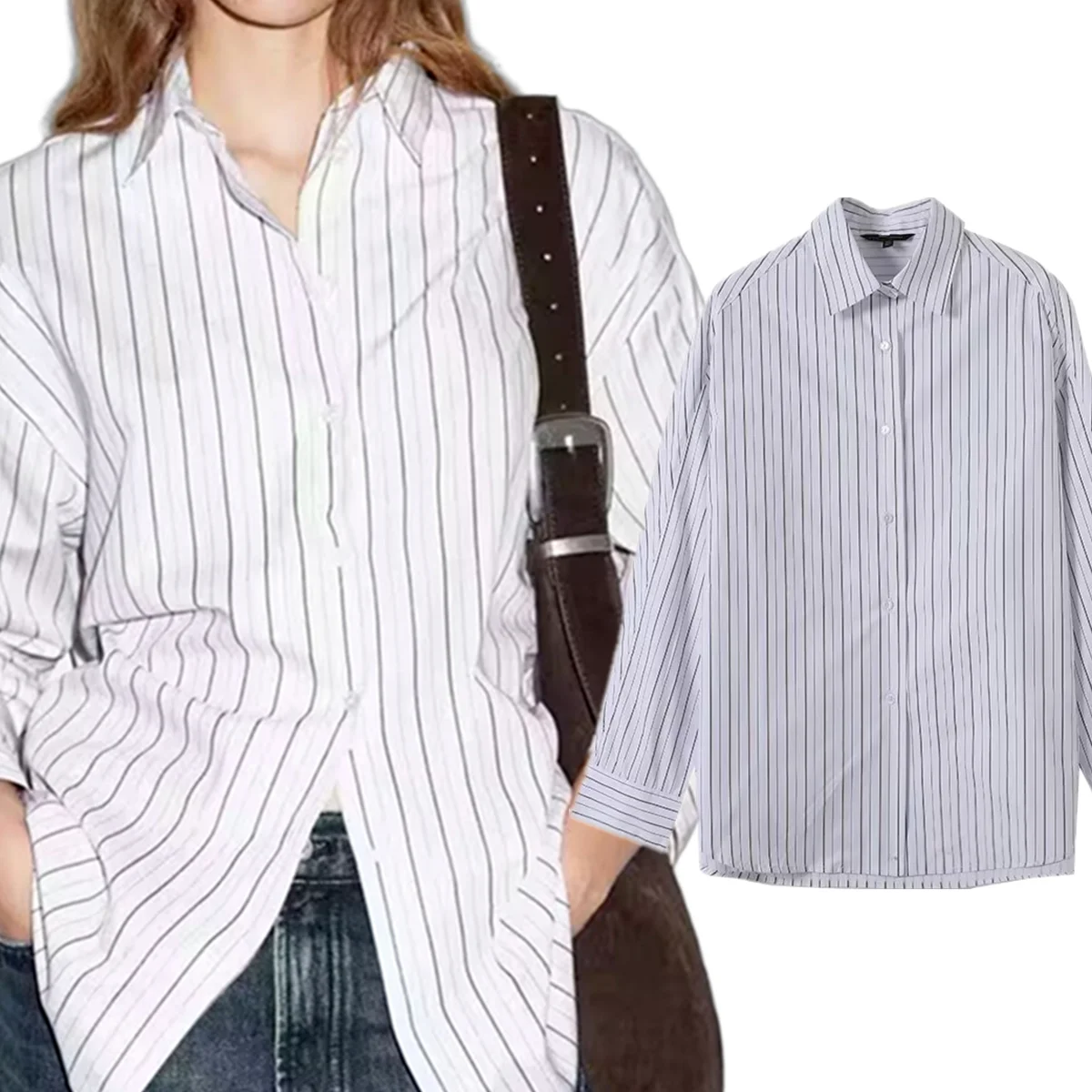 

Dave&Di скандинавская минималистичная полосатая рубашка с длинными рукавами, весенне-осенние повседневные хлопковые рубашки, блузки, женская одежда, рубашки, топы для